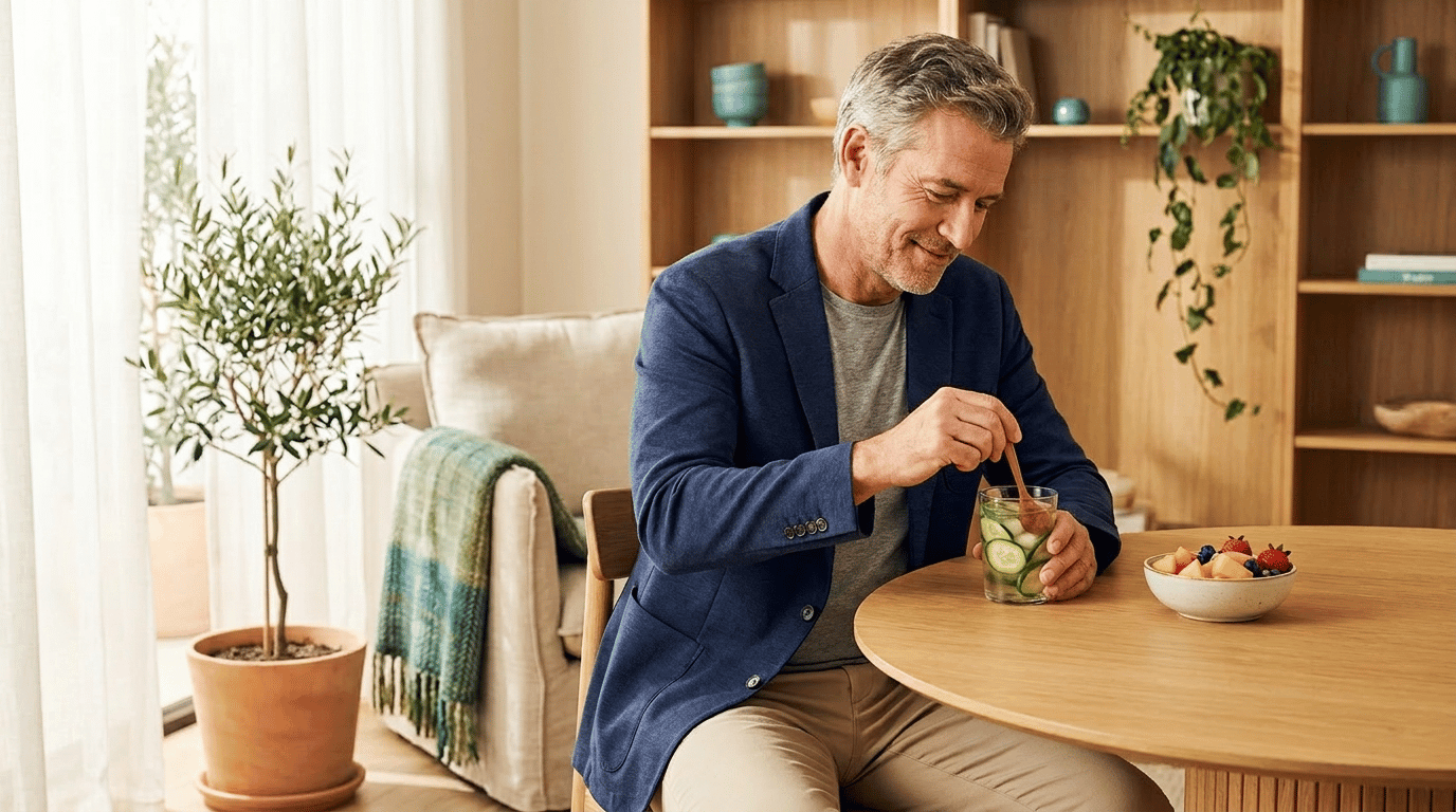 Man preparing Pitta balancing cooling drink