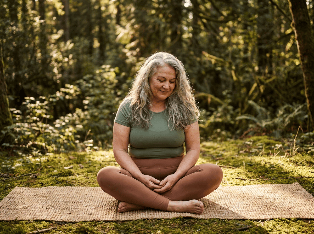 Woman meditating in the forest